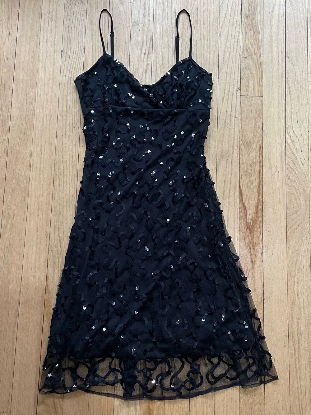 Black Label Betsey Johnson Black Sequin Slip Dress with Spaghetti Straps